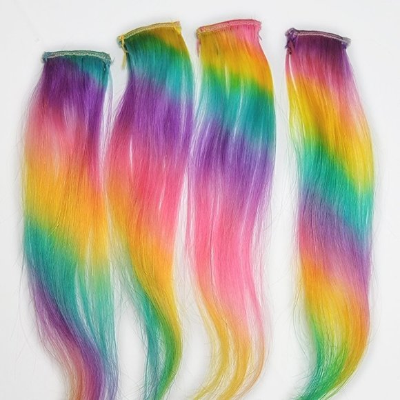 Remy Human Hair Extensions Clip in Pastel Rainbow Prism Highlights - Picture 2 of 2